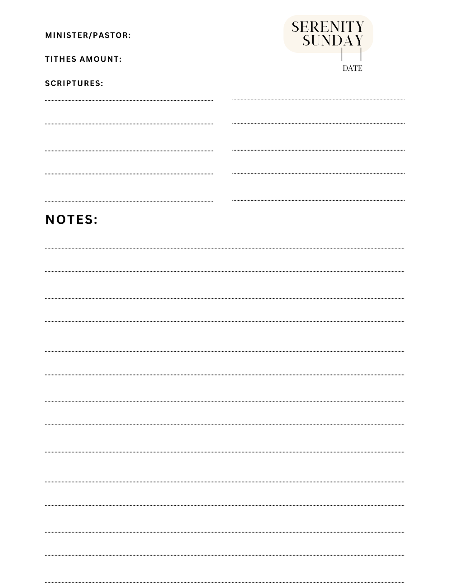 Serenity Sunday Sermon Notes Notebook